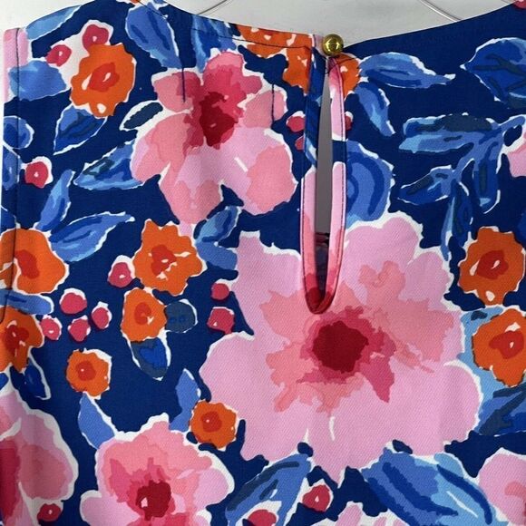 Mud Pie Dress Womens Size M Blue & Pink Floral Cold Shoulder Ruffle Knee Length - Picture 6 of 7